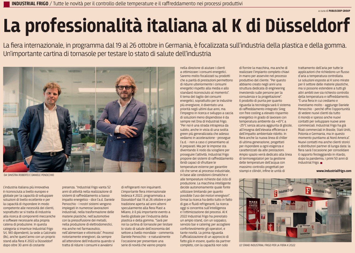 L'innovation made in Italy : Industrial Frigo dans Il Sole 2